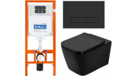 Унитаз подвесной с инсталляцией BelBagno BB3202CHR-MB/BB3202SC-MB/BB002-80/BB007-PR-NERO.M