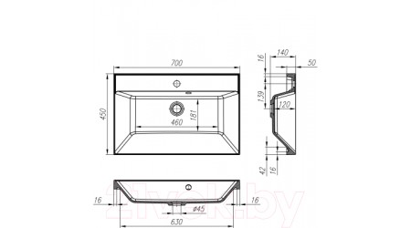 Умывальник BelBagno BB700/450-LV-MR-AST