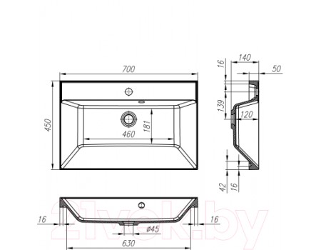 Умывальник BelBagno BB700/450-LV-MR-AST