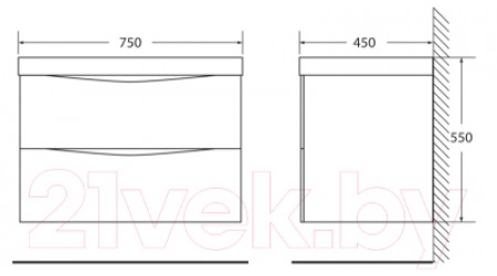 Умывальник BelBagno BB750/450-LV-MR-PR