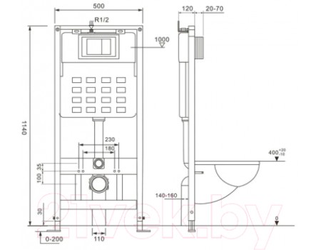 Унитаз подвесной с инсталляцией Abber Bequem AC1100MB-AC0105-AC0120MB (с кнопкой смыва)