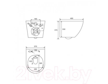 Унитаз подвесной с инсталляцией Abber Bequem AC1100MB-AC0105-AC0121MB (с кнопкой смыва)