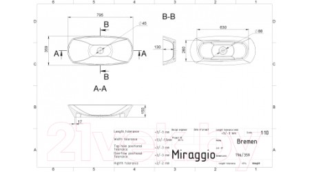 Умывальник Miraggio Bremen Matt