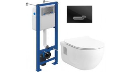 Унитаз подвесной с инсталляцией Lucco Brilla Rim Art 100614-101 + S-IN-MZ-VECTOR + P-BU-ACT/Blg/Gl
