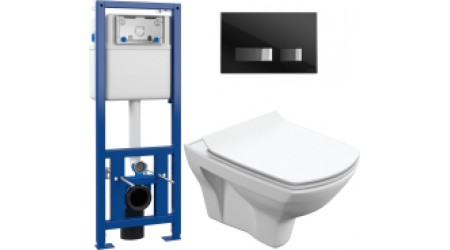 Унитаз подвесной с инсталляцией Cersanit Carina New Clean On + S-IN-MZ-LINK_PRO + P-BU-MOV/Blg/Gl