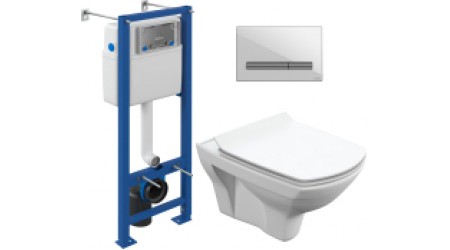 Унитаз подвесной с инсталляцией Cersanit Carina New Clean On + S-IN-MZ-VECTOR + P-BU-PIL/Whg/Gl