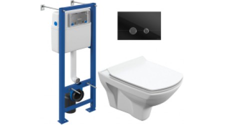 Унитаз подвесной с инсталляцией Cersanit Carina New Clean On + S-IN-MZ-VECTOR + P-BU-STE/Blg/Gl