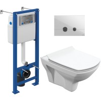 Унитаз подвесной с инсталляцией Cersanit Carina New Clean On + S-IN-MZ-VECTOR + P-BU-STE/Whg/Gl