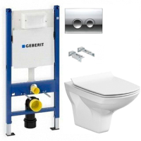 Унитаз подвесной с инсталляцией Cersanit Carina New Clean On S-MZ-CARINA-COn-S-DL-w + 458.124.21.1