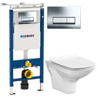 Унитаз подвесной с инсталляцией Cersanit Carina New Clean On S-MZ-CARINA-COn-S-DL-w + 458.125.21.1