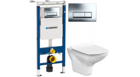 Унитаз подвесной с инсталляцией Cersanit Carina New Clean On S-MZ-CARINA-COn-S-DL-w + 458.125.21.1