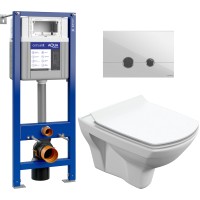 Унитаз подвесной с инсталляцией Cersanit Carina S-MZ-CARINA-XL + 63475 + P-BU-STE/Whg/Gl