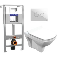 Унитаз подвесной с инсталляцией Cersanit Carina S-MZ-CARINA-XL + 63476 + P-BU-ACN-CIR-PN/Wh/Gl