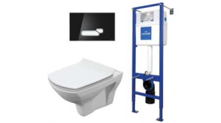 Унитаз подвесной с инсталляцией Cersanit Carina S-MZ-CARINA-XL-COn-S-DL-w + IN-MZ-VECTOR + BU-ACT/Blg/Gl