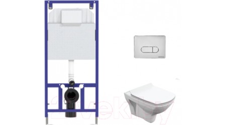 Унитаз подвесной с инсталляцией Cersanit Carina S-MZ-CARINA-XL-COn-S-DL-w + 525 040000 + D3 040033