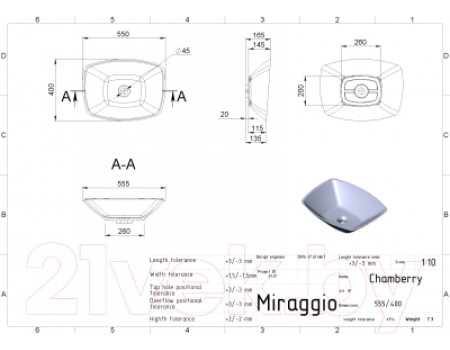 Умывальник Miraggio Chambery
