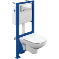 Унитаз подвесной с инсталляцией Cersanit City CO DPL EO slim / 64277 (с кнопкой Estetica белый)