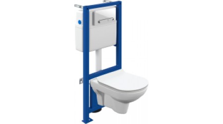 Унитаз подвесной с инсталляцией Cersanit City CO DPL EO slim / 64277 (с кнопкой Estetica белый)