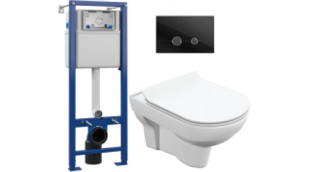 Унитаз подвесной с инсталляцией Cersanit City New Clean On + S-IN-MZ-VECTOR + P-BU-STE/Blg/Gl