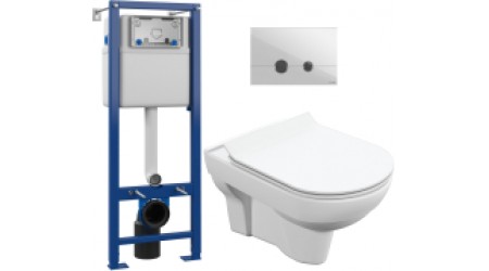 Унитаз подвесной с инсталляцией Cersanit City New Clean On + S-IN-MZ-VECTOR + P-BU-STE/Whg/Gl