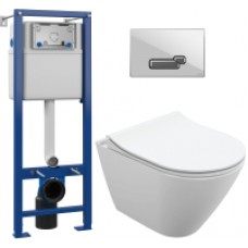 Унитаз подвесной с инсталляцией Cersanit City Oval + S-IN-MZ-VECTOR + P-BU-ACT/Whg/Gl