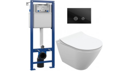 Унитаз подвесной с инсталляцией Cersanit City Oval + S-IN-MZ-VECTOR + P-BU-STE/Blg/Gl