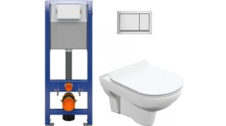 Унитаз подвесной с инсталляцией Cersanit City S-MZ-CITY-COn-S-DL-w + P-IN-MZ-AQ40-QF + P-BU-ENT/Cm