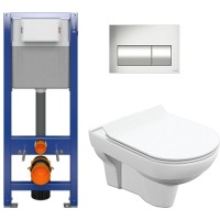 Унитаз подвесной с инсталляцией Cersanit City S-MZ-CITY-COn-S-DL-w + P-IN-MZ-AQ40-QF + P-BU-PRE/Cm