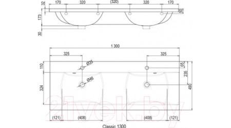 Умывальник Ravak Classic 130x49 / XJD01113000