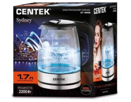 Электрочайник Centek CT-0058 (сталь/черный)