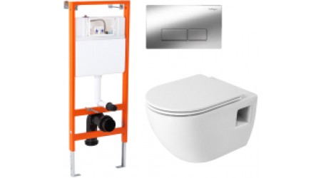Унитаз подвесной с инсталляцией BelBagno CZR-526-TH-R/CZR-2040-SC/BB097/Q.CR