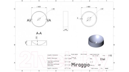 Умывальник Miraggio Ellel 450