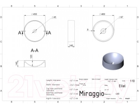 Умывальник Miraggio Ellel Matt