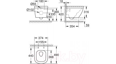 Унитаз подвесной с инсталляцией GROHE Euro Ceramic 39206000 + 39331001 + 792824