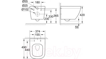 Унитаз подвесной с инсталляцией GROHE Euro Ceramic 39206000 + Novum 525 040000 + D3 040033