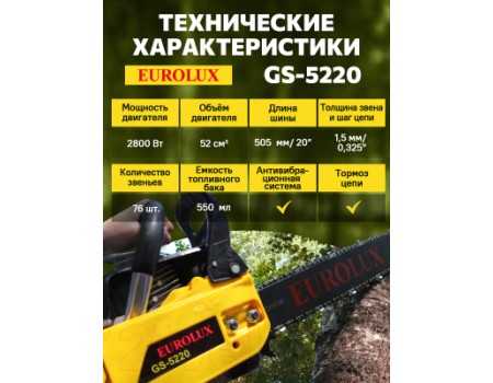 Бензопила цепная EUROLUX GS-5220 (70/6/8)