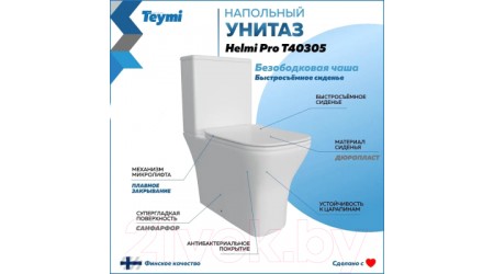 Унитаз напольный Teymi Helmi Pro / T40305 (с сиденьем)