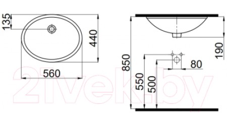 Умывальник Idevit Hilton 56 K0001-0566-001-1-0000
