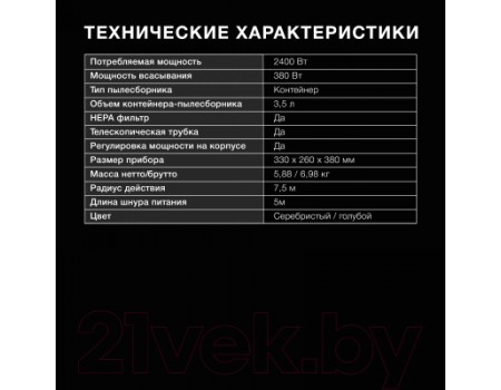 Пылесос Hyundai HYV-C2955 (серебристый/синий)