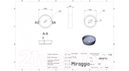 Умывальник Miraggio Jakarta Matt