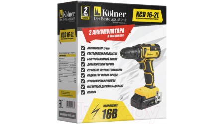 Аккумуляторная дрель-шуруповерт Kolner KCD 16-2L