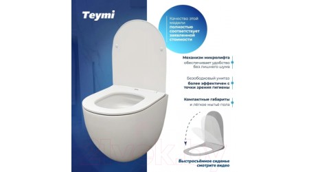 Унитаз подвесной Teymi Lina Media / T40105 (с сиденьем)