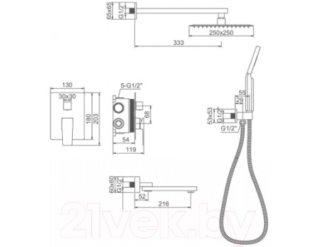 Душевая система Ledeme LL2478B-2 (черный)