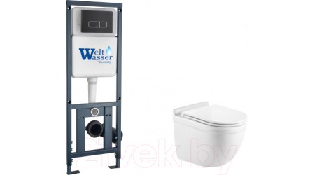 Унитаз подвесной с инсталляцией WeltWasser Marberg 410 + Heimbach 041 GL-WT + Mar 410 SE MT-BL