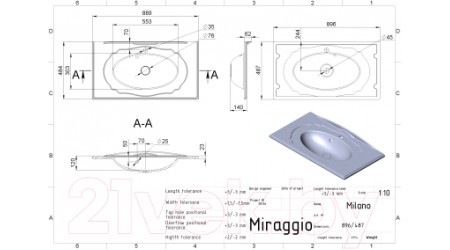 Умывальник Miraggio Milano