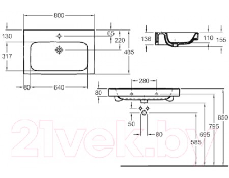 Умывальник Kolo Modo L31980000 (80x49)