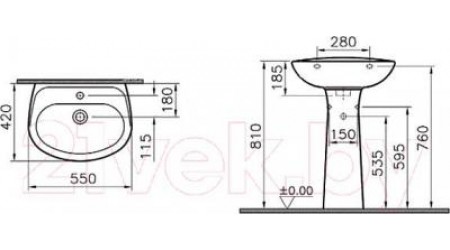 Умывальник VitrA Normus 55 / 9600B003-7650 (с пьедесталом)
