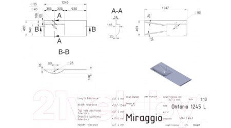 Умывальник Miraggio Ontario 1245 L