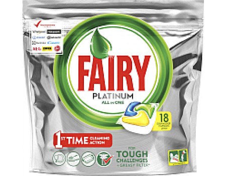 Капсулы для посудомоечных машин Fairy Platinum All in One Лимон (18шт)