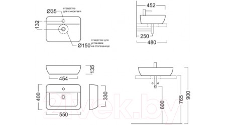 Умывальник Kerama Marazzi Plaza 55x40 / PLR.wb.55.1